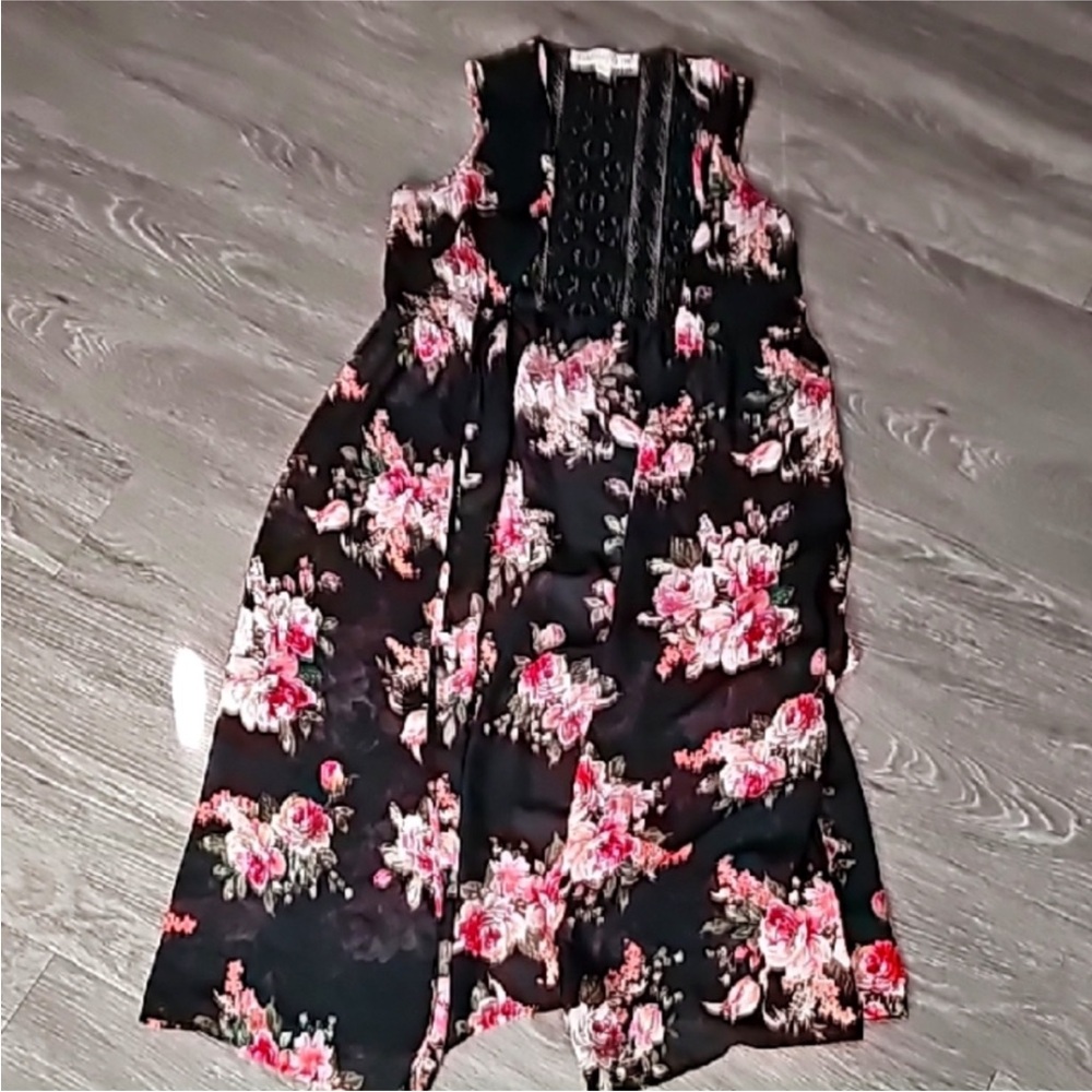 California Gypsy Long Floral Sheer Vest With Lace Back Sz Small Nwots